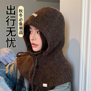 帽子连围巾一体高阶羊毛法拉法帽女秋冬季一体保暖护耳连帽围脖子