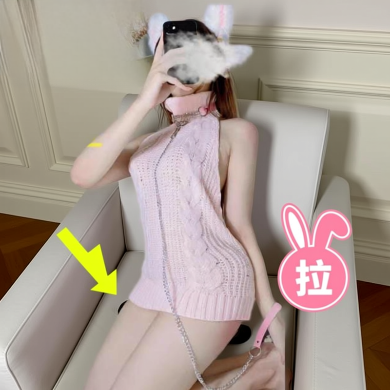 齐13小短裙mini超短百褶裙毛衣女免脱大胸装漏性感薄针织免脱诱惑