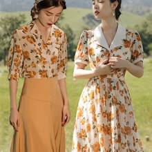 直销港味女装70复古港风连衣裙子80年代怀旧服装90高级感穿搭一整