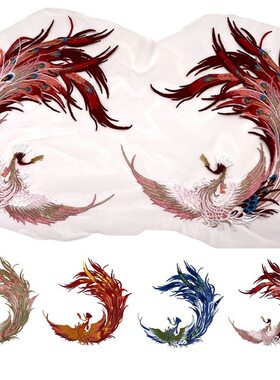 中国风凤凰水溶刺绣贴花婚纱礼服马来褂旗袍装饰图案网纱底需缝制