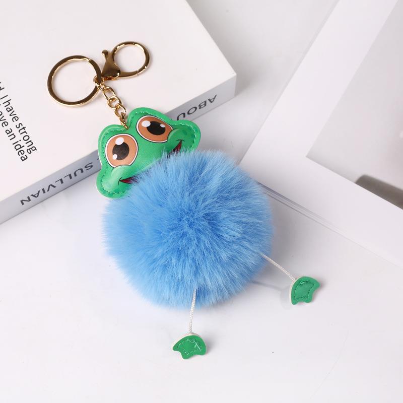 新款可爱青蛙毛球钥匙扣创意毛绒汽车包包挂饰青蛙公仔配饰