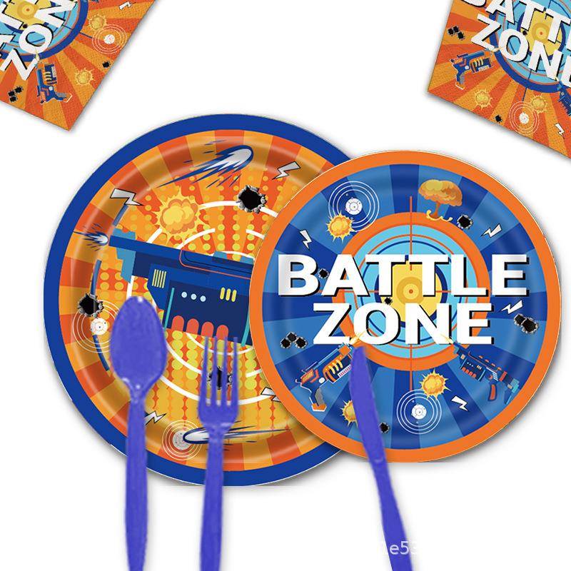 战区主题派对餐具纸盘纸巾生日用品卡通枪战一次性生日聚会套装