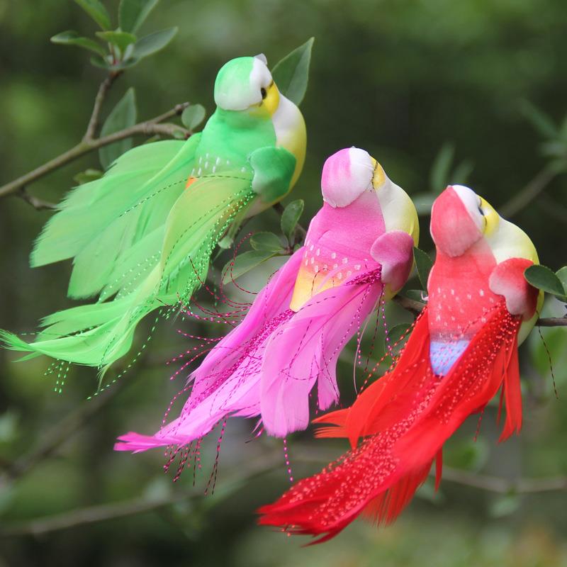 羽毛小鸟仿真鸟泡沫小鸟彩色鸟金丝鸟园艺树枝捆绑装饰