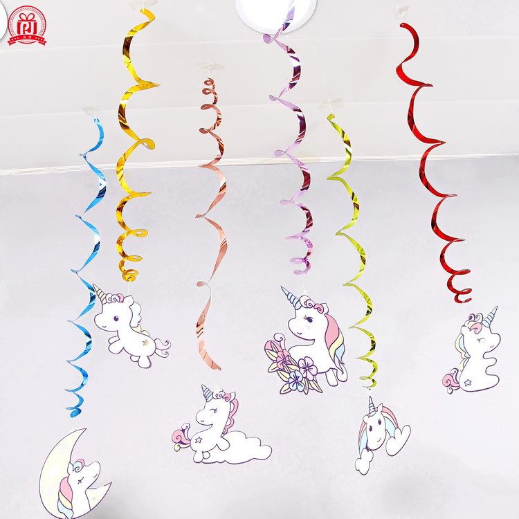 跨境儿童生日派对PVC螺旋挂饰儿童卡通生日聚会场景布置螺旋吊饰