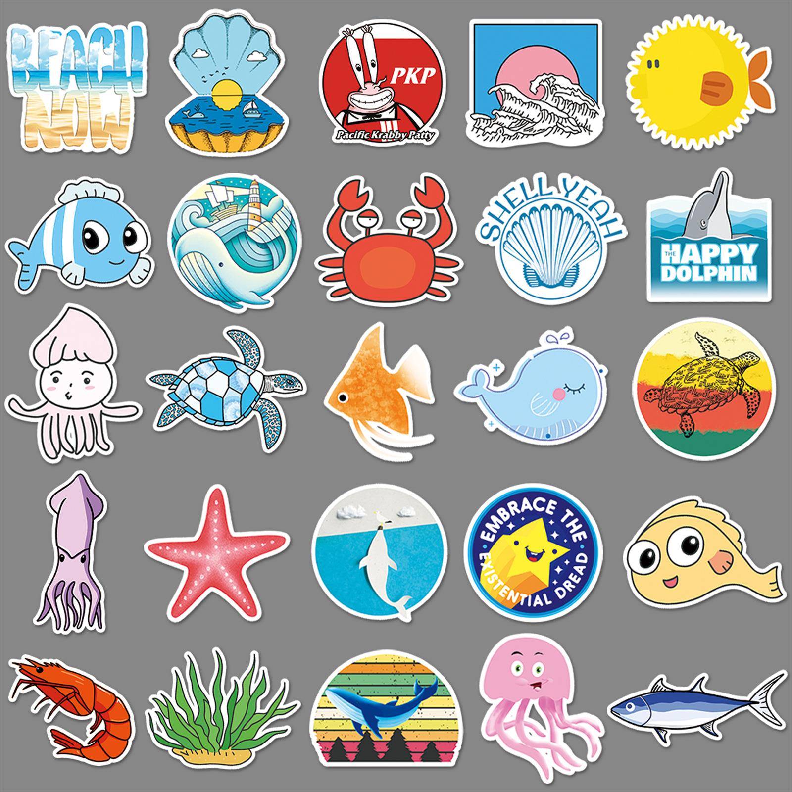 100张海洋系生物卡通贴纸笔记本电脑滑板车机车汽车不干胶贴纸