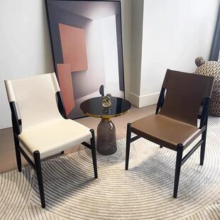 椅子家用靠背椅餐桌凳子北欧设计师白蜡木餐厅书桌实木马鞍皮餐椅