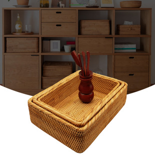 越南藤编收纳框手工编织储物篮收纳筐编制筐桌面收纳盒日式脏衣篮