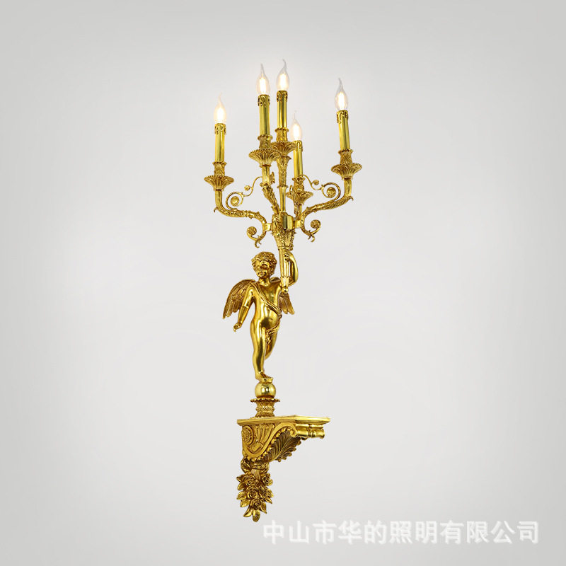 欧式奢华复古天使酒店客厅大气灯具宫廷别墅床头灯法式全铜壁灯
