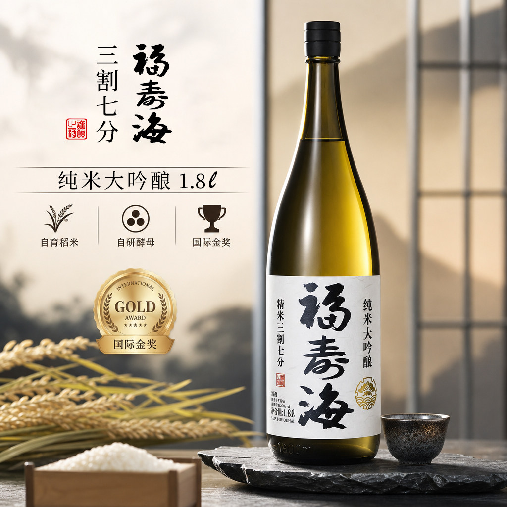 福寿海清酒三割七分纯米大吟酿国产高端清酒商务宴请礼品酒1.8L