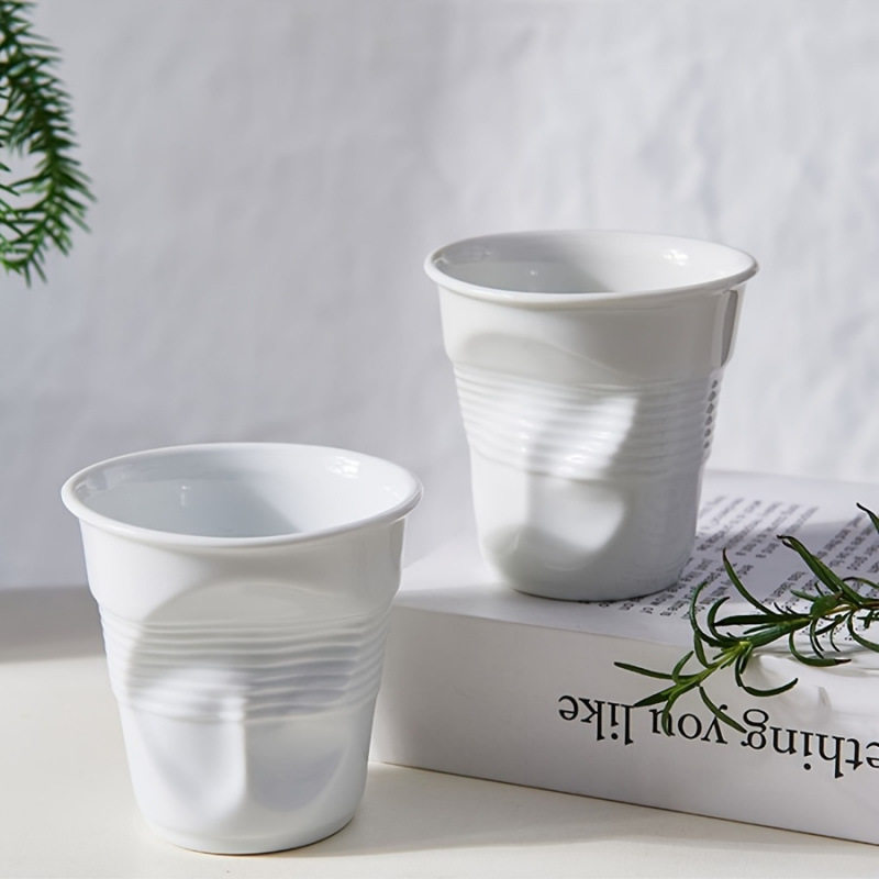 2025跨境新款 Glassware Drinkware 陶瓷咖啡杯新奇不规则折叠