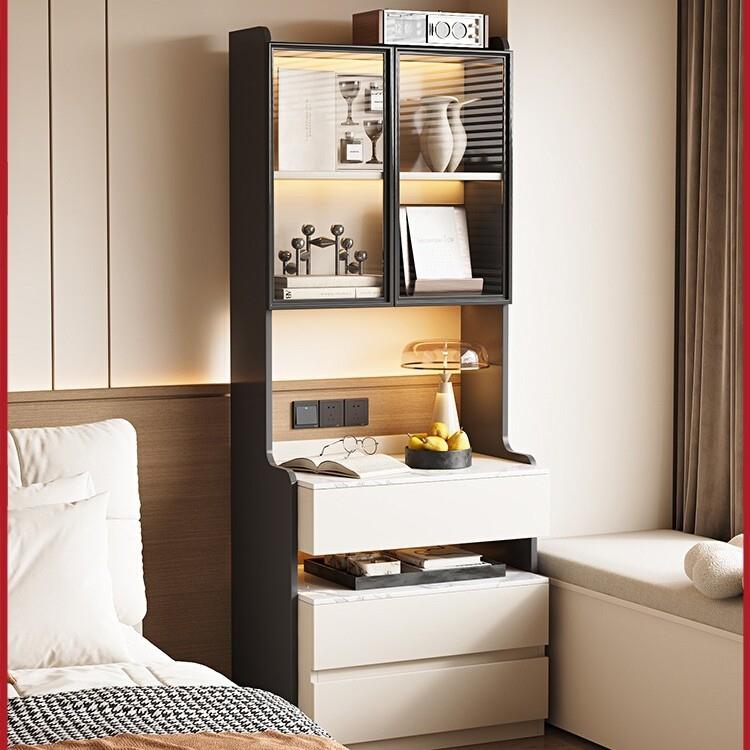 实木床头柜收纳储物柜一体2025新款卧室置物架床边窄款书柜侧边柜
