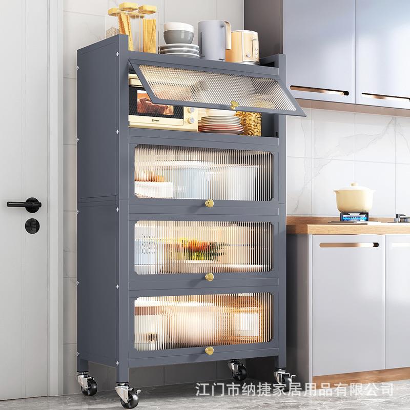 带柜门厨房置物架落地多层储物柜多功能微波炉锅烤箱橱柜收纳架子