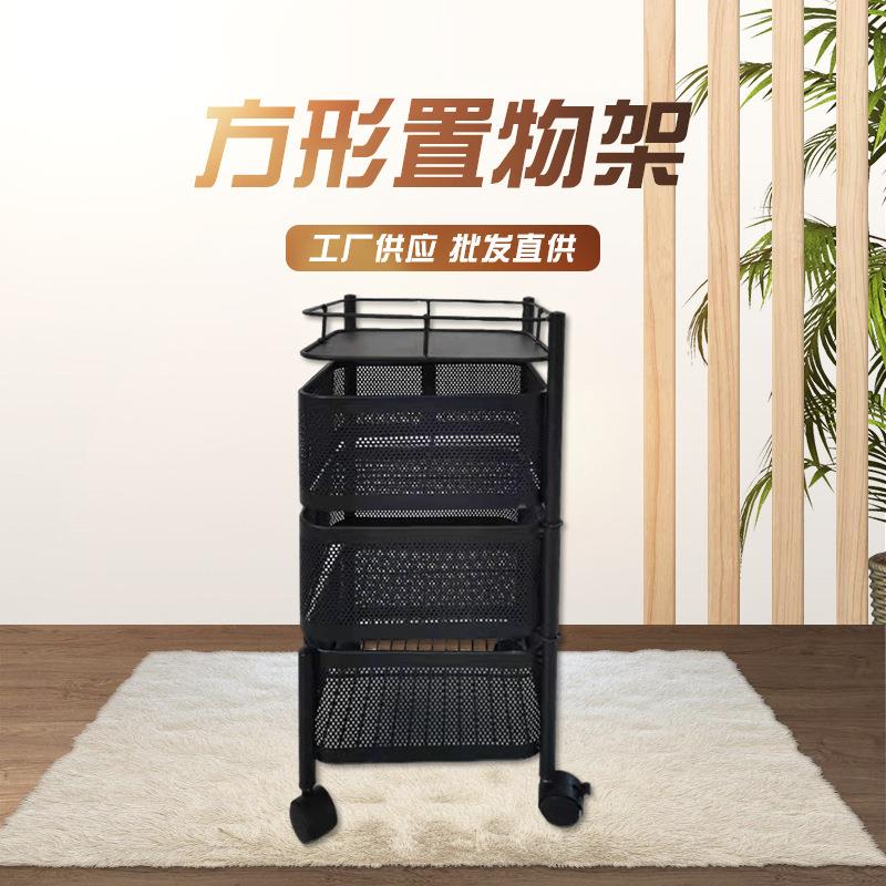 方形多层旋转置物架厨房储物架水果蔬菜收纳架带轮可移动免安装