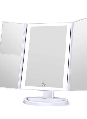 亚马逊产品三色灯光led化妆镜带2X3XUSB双电三折化妆镜带灯