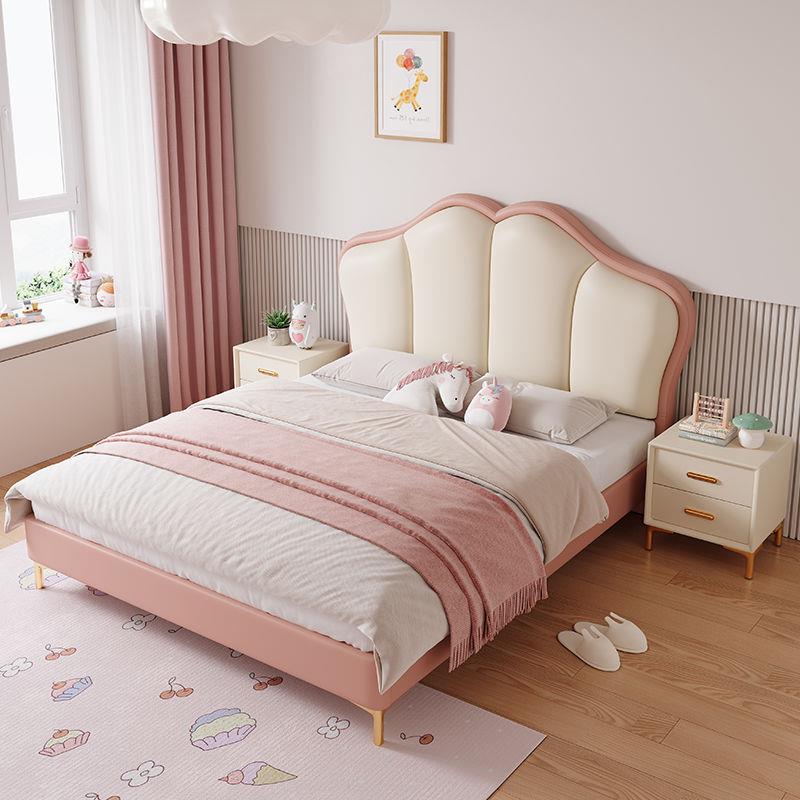 儿童床奶油风实木床简约现代主卧蝴蝶床单人床储物花瓣床软包皮床
