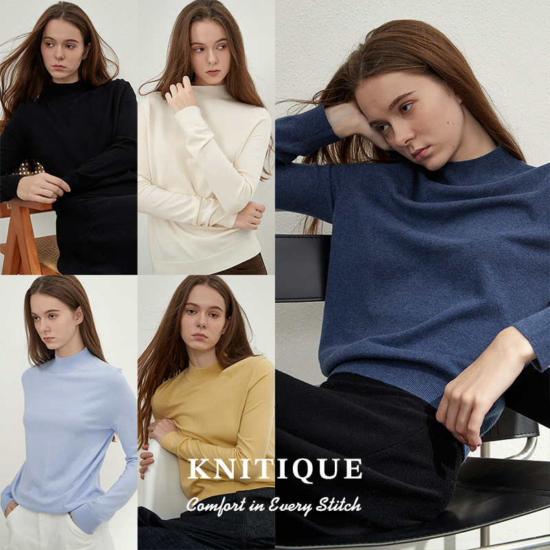 Knitique进口羊绒混纺中领针织衫