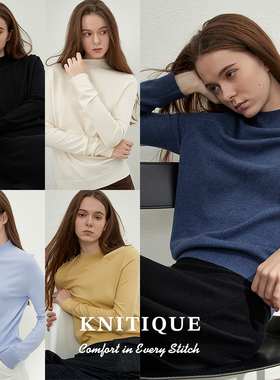 Knitique织迹 限时优惠羊绒混纺可机洗抗起球针织衫女K102半高领