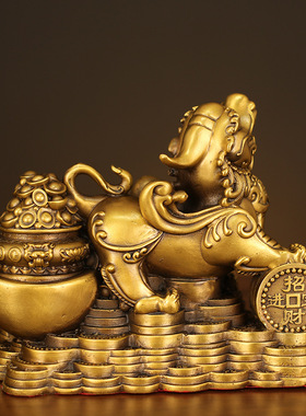 铜貔貅一对财运貔貅招财黄铜皮丘客厅玄关店铺办公室摆件开业礼品