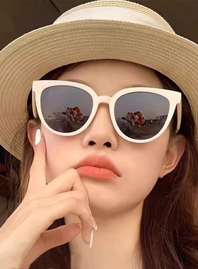日本品质高清偏光片白色墨镜女太阳镜防晒墨镜紫外线复古圆框高级