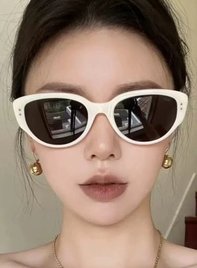 日本品质超轻框墨镜高清偏光镜白色猫眼太阳镜女潮高级感眼镜男可