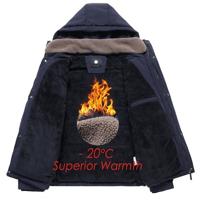 Men 2022 Winter New Classic Warm Fleece Detachable Hat Parka