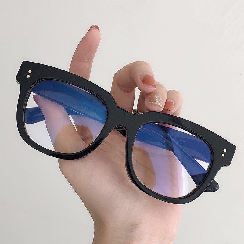 网红同款复古文艺黑框平光镜气质大框凹造型圆脸显瘦眼镜男女潮