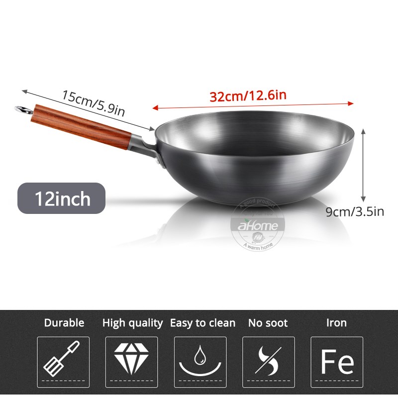 Chinese Traditional Handmade Iron Wok Nonstick Pan Noncoat