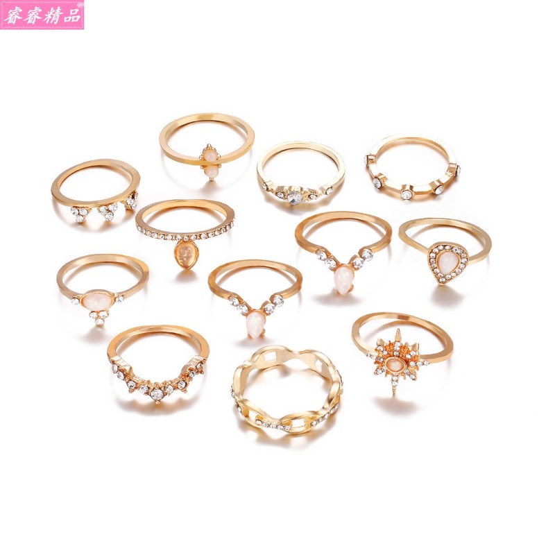 12pcs/set rings fashion diamoBnd joint ring hand decoration