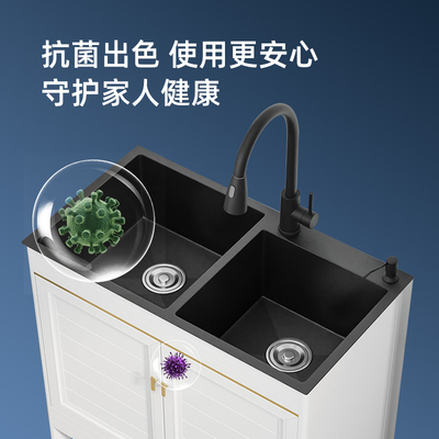 厨房洗菜盆一体柜不锈钢双槽洗菜池洗碗槽落地式水槽台面一体家用