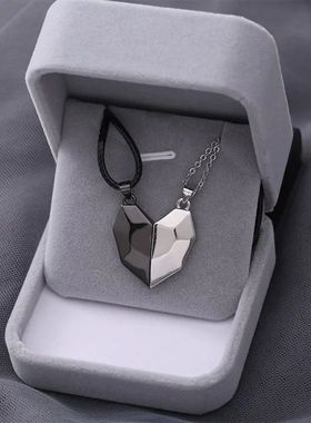 2Pcs Magnetic Couple Necklace Friendship Heart Pendant Wish