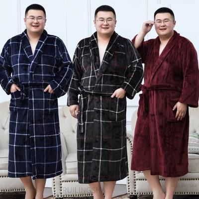 Men Plus Size Warm Flannel Bathrobe 4010 KG Men Winter Cor