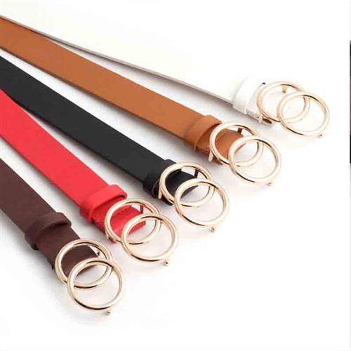 Double Ring Women Belt Fashion Waist Belt PU Leather Metal B