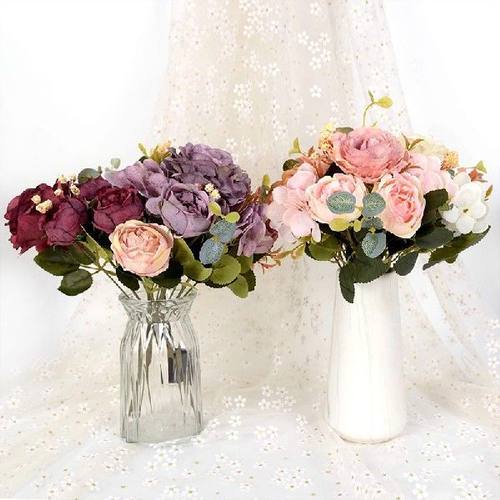 newBeautiful Artificial Peony Flowers Bouquet Silk Rose