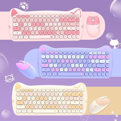 Wireless 2.4G Keyboard And Mouse Set Meow Cute Cute Cat
