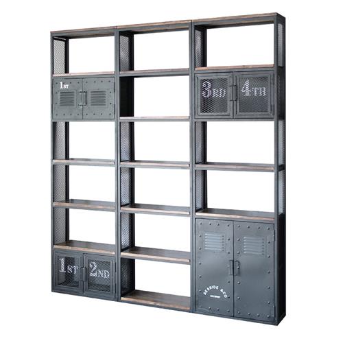 铁艺实木屏风隔断置物架美式办公室落地工业风玄关书架文件柜复古