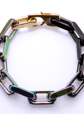 GRGR 欧美潮流饰品炫彩淬火金属拼接七彩色手錬男嘻哈方形锁链