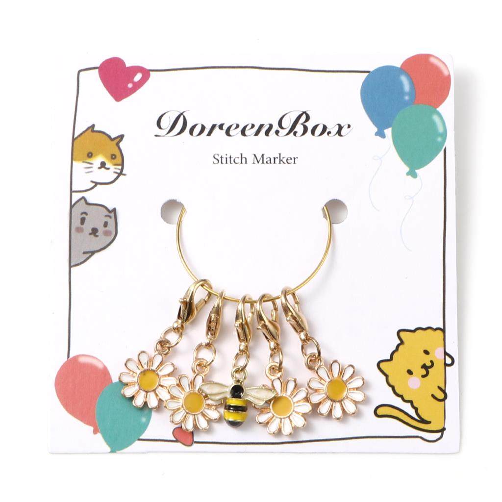 5Pcs Enamel Daisy Bee Set Locking Stitch Markers Flower Mate