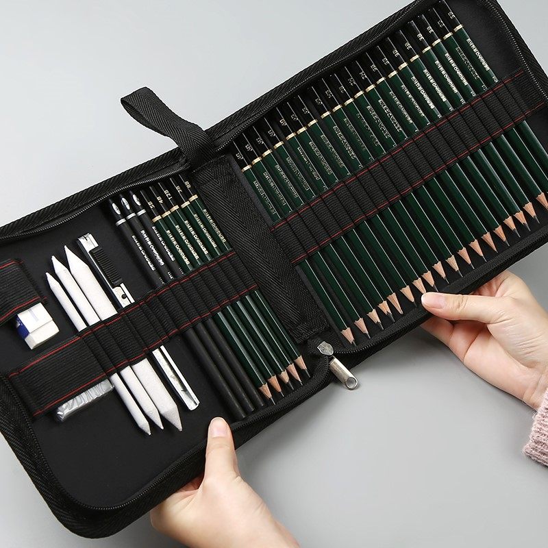 素描袋插笔袋美术学生专用收纳包对折画笔包折叠式帆布笔帘36/48/