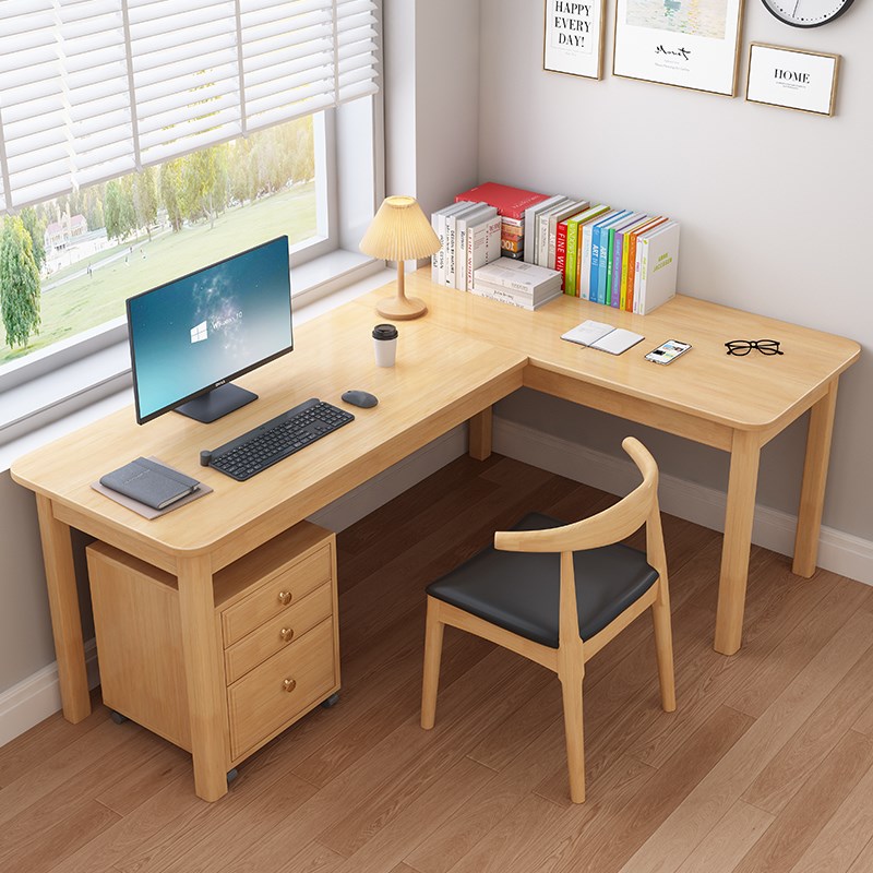 实木转角书桌家用台式电脑桌卧室拐角学生写字台书房简易办公桌子