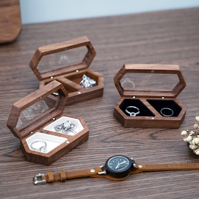 Jewelry Presentation Box Travel Case Walnut Wood Engagement