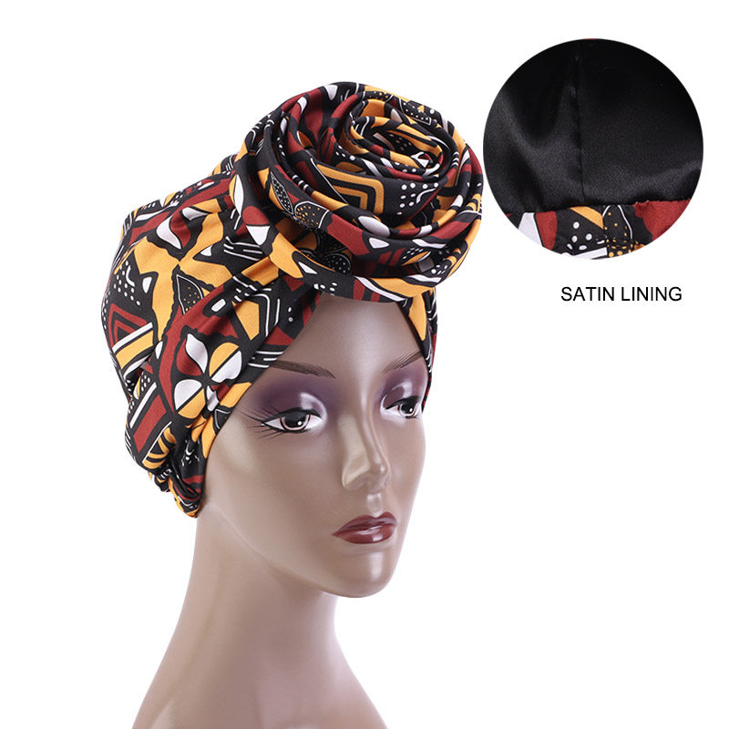 African Print Stretch Bandana Head Wrap Long Scarf satin Flo