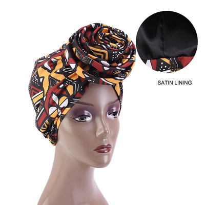African Print Stretch Bandana Head Wrap Long Scarf satin Flo