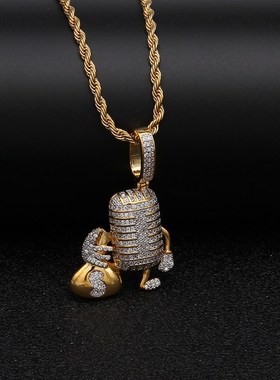 麦霸吊个性情侣嘻哈网红抖街头男女坠麦克风音同话筒款项满钻石链