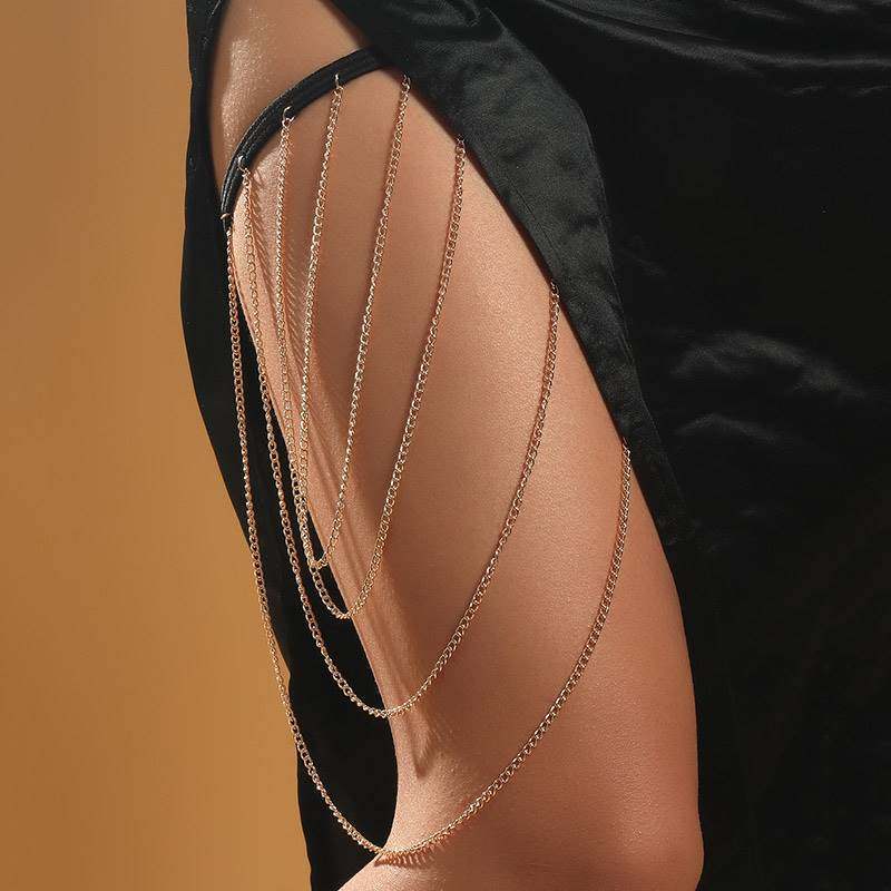 Fashion Simple Boho Gold Color Metal Multilayer Leg Chain Fo