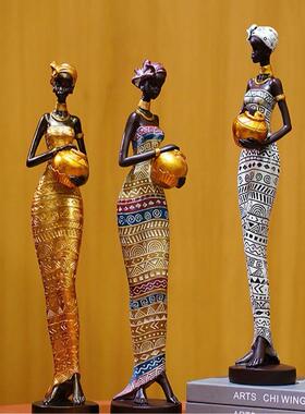 复古非洲黑人妇女摆件创意家居艺术人物雕塑样板房玄关电视柜装饰