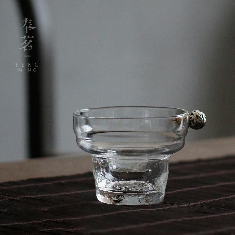 创玻璃茶漏茶滤 功夫茶具不锈钢过滤网公道杯 双层金属把手