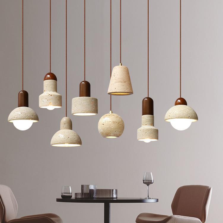 日式奶油风黄洞石吊灯北欧创意餐厅灯吧台吊灯家用卧室床头吊灯具