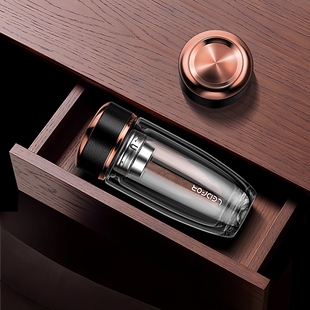 雷德夫双层玻璃杯男士 保温水杯商务杯子办公室 水杯透明车载茶杯