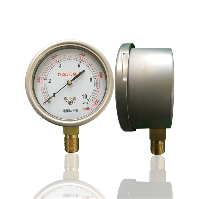 供应不锈钢燃气压力表千帕表膜盒压力表微压表YEB-75 10KPA G3/8
