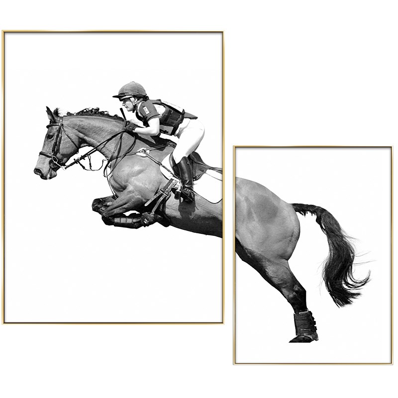 网红轻奢双联马骑士客厅黑装饰画创意白简约挂画现代北欧风格餐厅图片